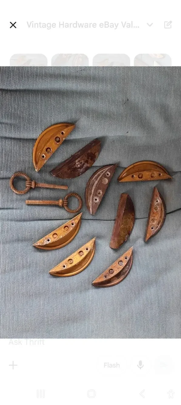 Vintage Brass Half Moon Cup Bin Pulls Crescent Drawer Handles & Ring Pulls...